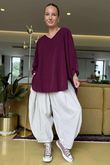 Made in Italy Cooper Needlecord Scoop Dip Back Top Beetroot